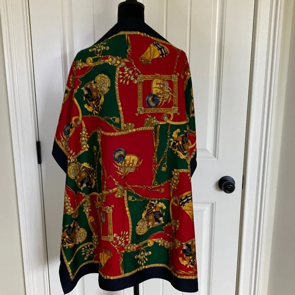 Classic‎ Red Green Black Equestrian Chain Print Scarf 35x33 Large Square